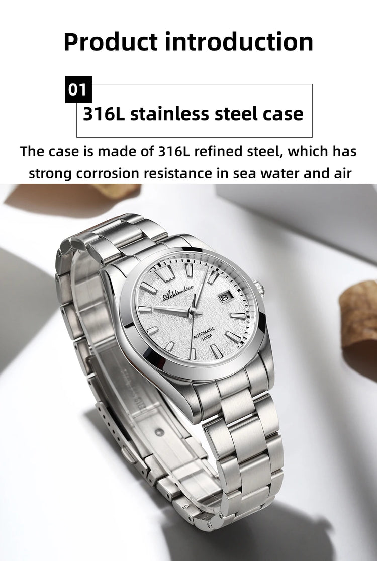 ADDIESDIVE Top Brand Automatic Watch For Men Sapphire Glass Unique Bark Texture Waterproof Luminous Mechanical Watch New AD2075