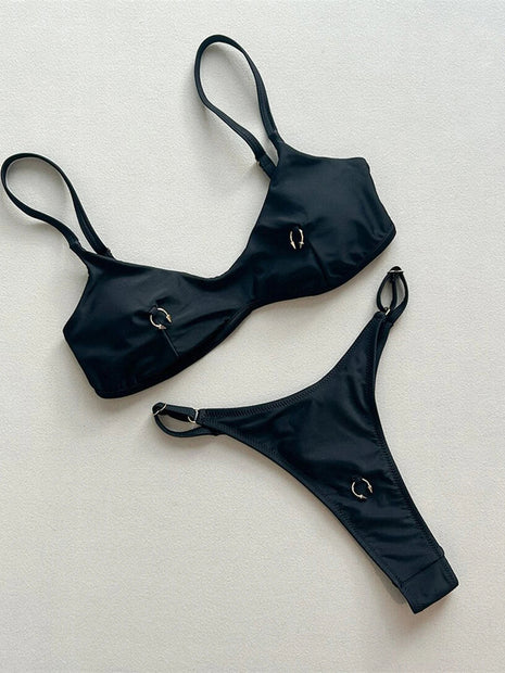 Anello in metallo Mini Micro perizoma Bikini Donna Costumi da bagno Costume da bagno femminile Bikini a due pezzi Costume da bagno imbottito Costume da bagno V7513 platinumshop