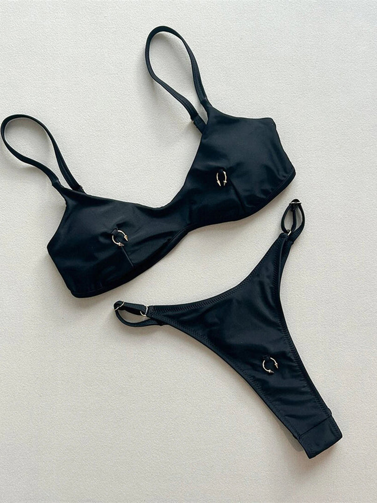Anello in metallo Mini Micro perizoma Bikini Donna Costumi da bagno Costume da bagno femminile Bikini a due pezzi Costume da bagno imbottito Costume da bagno V7513 platinumshop