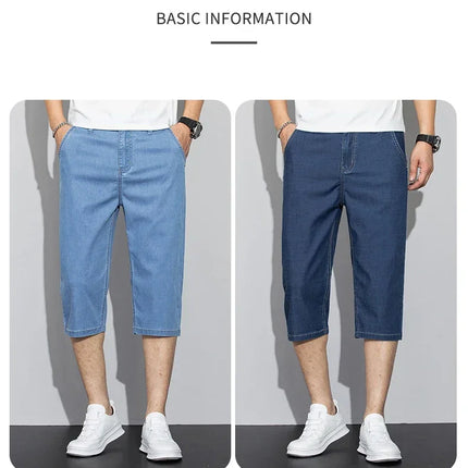 Pantaloncini jeans da uomo estivi sottili in Lyocell Blu Grigio Stile classico Elasticità Pantaloncini di jeans casual da lavoro leggeri e dritti da uomo
