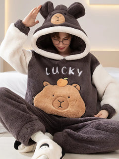 New 2026 Couple Pajamas Set Women's Thickened Fleece-lined Coral Velvet Men Sleepwear For Winter Cute Cat Homewear
