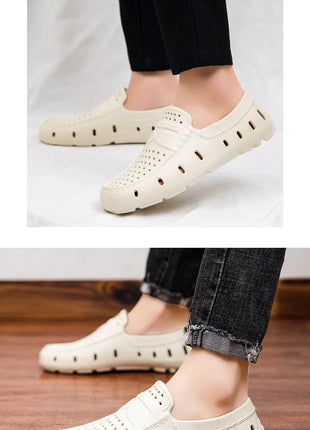 Mocassini Comodi da Uomo in Pelle, Scarpe Antiscivolo da Guida, Sandali Estivi, Zoccoli Casual con Punta Tonda, Scarpe da Lavoro Slip-on