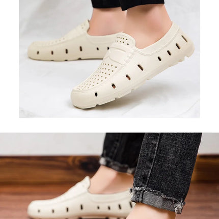Mocassini Comodi da Uomo in Pelle, Scarpe Antiscivolo da Guida, Sandali Estivi, Zoccoli Casual con Punta Tonda, Scarpe da Lavoro Slip-on