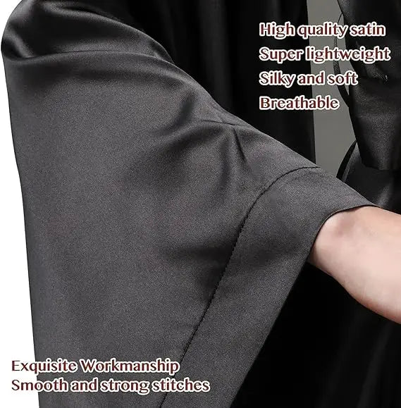 Elegante abito lungo da pavimento in seta da sposa, abito da sposa, kimono, abito da sposa, festa, abito da sposa, abito kimono nero
