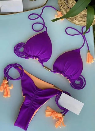 Nuovo Costume da Bagno Sexy da Donna, Set Bikini all'Uncinetto a 2 Pezzi, Triangolare Brasiliano, Push-Up, per Spiaggia Estiva PlatiNum