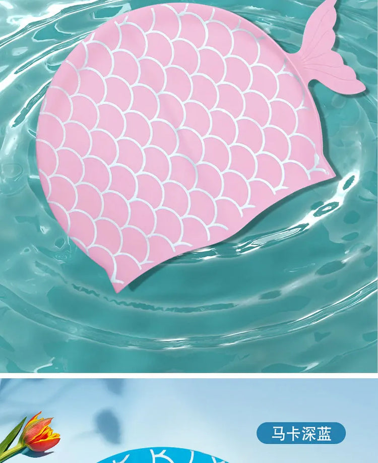 Cuffia da nuoto per bambini Cuffia da nuoto allargata in silicone impermeabile a squame di pesce carino per accessori da nuoto per ragazze dei ragazzi