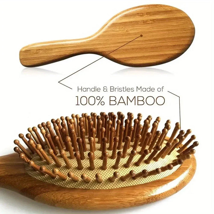 Natural Bamboo Paddle Comb Air Cushion Comb Scalp Massage Anti-Static Tangle Free Comb, Special for Real Hair Wigs