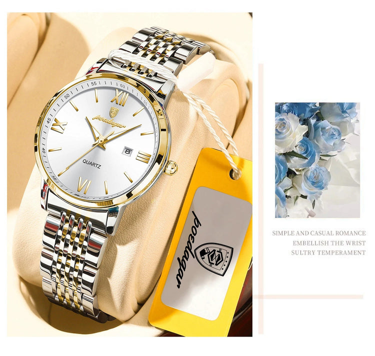 POEDAGAR Orologio da Donna Raffinato Impermeabile Luminoso con Data, Orologio da Polso Femminile di Alta Qualità in Acciaio Inossidabile, Elegante Orologio al Quarzo per Donne platinumshop