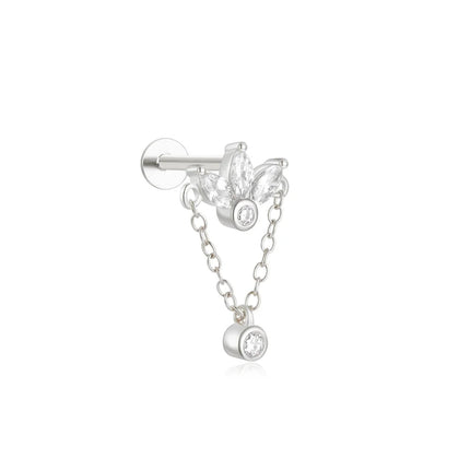 CANNER 1PC 925 Sterling Silver Crown Horse Eye Zircon Heart Flat Head Cartilage Piercing Stud Earring For Women Claasic Earring PlatiNum