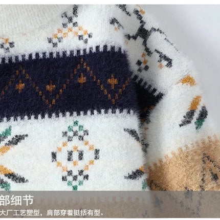 Autumn/winter New Fashion Trend Printed Thickened Warm Knitted Sweater Men's Casual Loose Sports Large Size High Quality Sweater