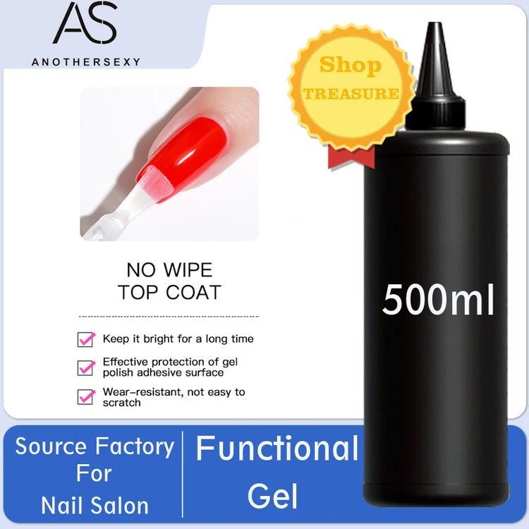 AS 500ml High Quality Nail Art Soak Off UV/LED No Wipe Top Coat Gel Polish Base Coat Without Sticky Layer Tempered TopCoat