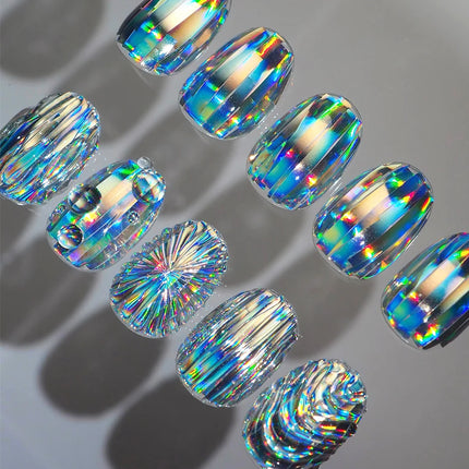 10pcs Holographic Chrome Silver Nail Art Foil Transfer Stickers Irridescent Rainbow Geometric Aurora Laser Nail Foils Decoration