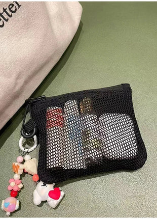 Travel Makeup Storage Bags New Mesh Coin Purse Simple Portable Mini Bag Multi-purpose Square Bag Double-layer Zipper Card Holder PlatiNum