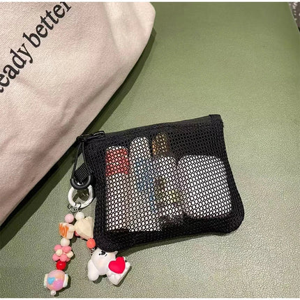 Travel Makeup Storage Bags New Mesh Coin Purse Simple Portable Mini Bag Multi-purpose Square Bag Double-layer Zipper Card Holder PlatiNum