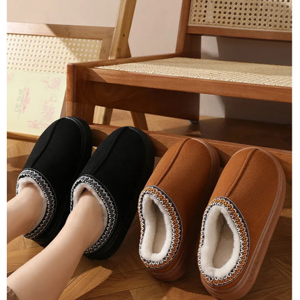 Men's High-End New Solid Color Faux Suede Patchwork Couple's Home Slippers, Thick-Soled, Non-Slip, Lightweight, Warm Cotton Slippers for Women