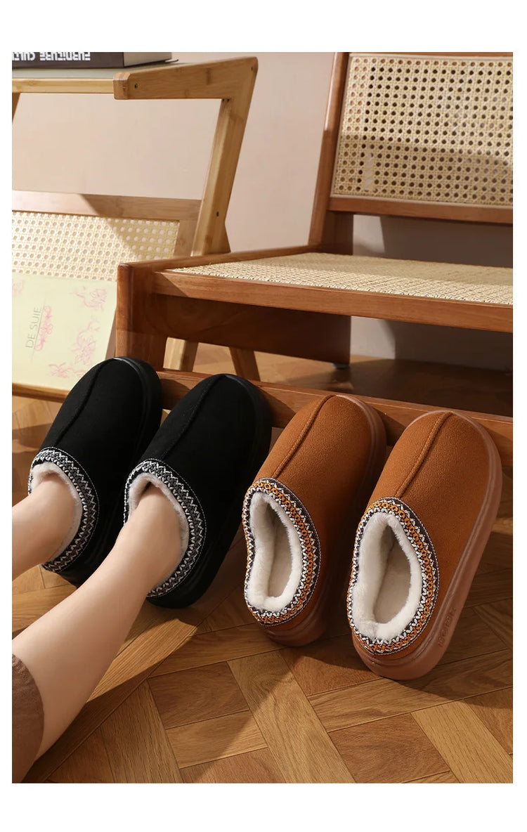 Men's High-End New Solid Color Faux Suede Patchwork Couple's Home Slippers, Thick-Soled, Non-Slip, Lightweight, Warm Cotton Slippers for Women