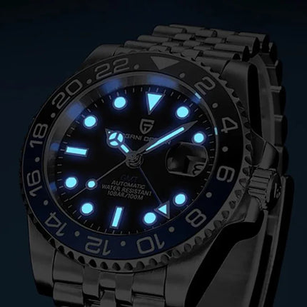 PAGANI DESIGN Pepsi GMT Orologio automatico da uomo 100M impermeabile quadrante nero luminoso cinturino Jubilee in acciaio inossidabile orologi da polso meccanici sportivi di lusso per uomo PD-1662 Relojes Hombres+Confezione