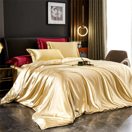 Set biancheria da letto in seta solida con copripiumino Lenzuolo Federe Lenzuolo singolo matrimoniale in raso di lusso King Queen Twin Size