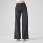 Women's Wide Leg Jeans in Grey-Black, High Waist, Stretch Denim, Loose Fit, Belt Detail with Scarf, Modern Casual Style, Fashionable Pants for All Seasons, Sizes Xs-Xl，Fx1338-5
