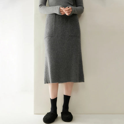 100% Cashmere Skirt Women's Clothes Over Knees Knitwear New Collection High Quality Autumn Winter Soft Warm Straight Long Skirt PlatiNum