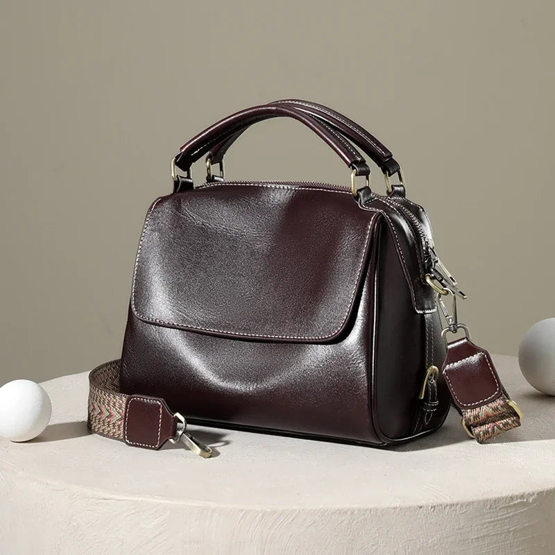 women's shoulder luxury  bags, Genuine Leather Crossbody Shoulder Bag, Retro Style Handbag with Dual Strap & Multiple Pockets