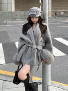 Coats for Women Autumn Winter New Elegant Long Sleeves V Neck Lace Up Woolen Coat Korean Fashion Casual Loose Street Trends Coat