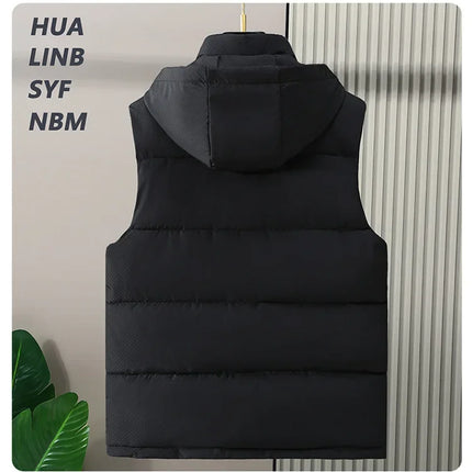 Big Size Men Padded Vest Winter Hooded Zip-up Sleeveless Jacket Padding Golf Cotton Waistcoat Work Warm Large Pocket Plus 8XL