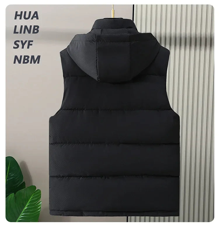Big Size Men Padded Vest Winter Hooded Zip-up Sleeveless Jacket Padding Golf Cotton Waistcoat Work Warm Large Pocket Plus 8XL