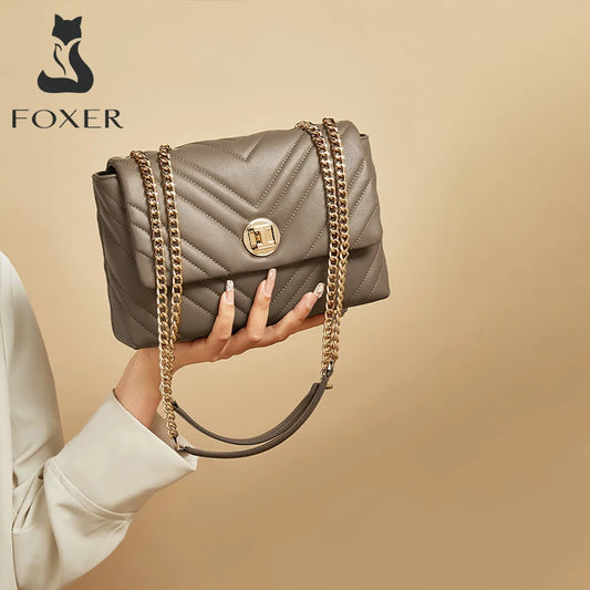 FOXER Women Shoulder Cossbody Bag Fashion Lady Split Leather Luxury Underarm Bag High Quality Flap Purse Gifts bolsos de mujer