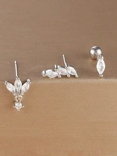 Set di orecchini a bottone con corona color oro in acciaio inossidabile da 3 pezzi per le donne Gioielli unici con orecchini a forma di occhio di cavallo in cristallo placcato oro 14 carati