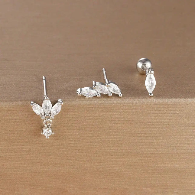 Set di orecchini a bottone con corona color oro in acciaio inossidabile da 3 pezzi per le donne Gioielli unici con orecchini a forma di occhio di cavallo in cristallo placcato oro 14 carati platinumshop