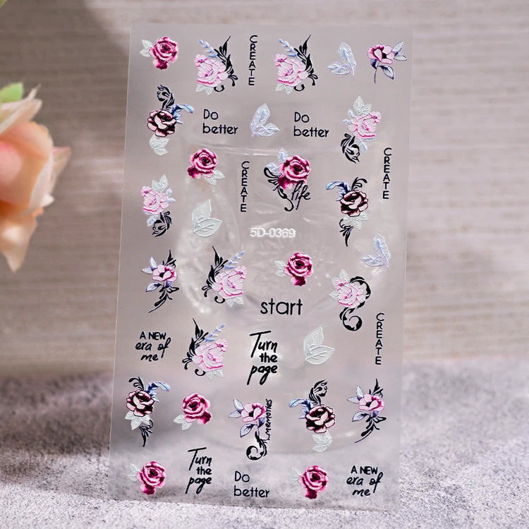 1Pcs 5D Jelly White Lily Red Strawberry Nail Art Sticker Peony Rose Camellia Embossed Nails Decals Delicate Nail Art Decorations