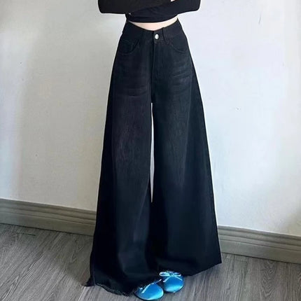 Jeans a gamba larga Pantaloni in denim da donna Pantaloni dritti vintage Autunno Primavera Moda femminile Jeans casual neri Pantaloni a gamba larga