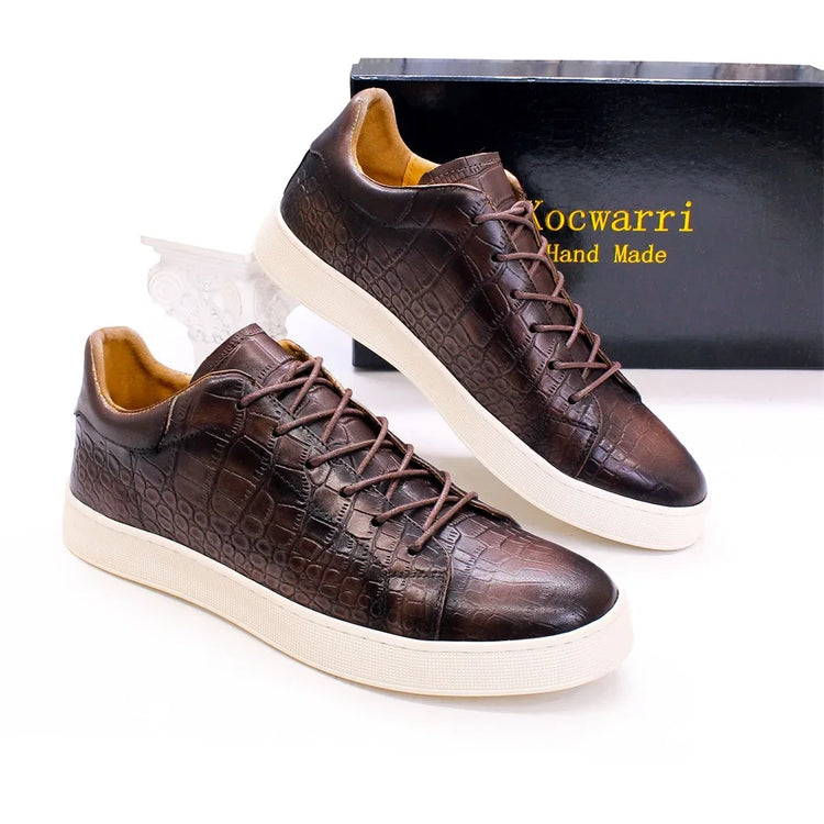Men's Leather Shoes Casual Comfort Flat Shoes Lace Up Fish Pattern Handmade Shoes Dating Office Fashion Banquet Men's Shoes