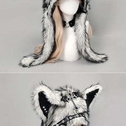 Cat Ear Hat, Punk Style Rock Autumn and Winter Warm Hat, Dark Gothic Style Winter Plush Hat