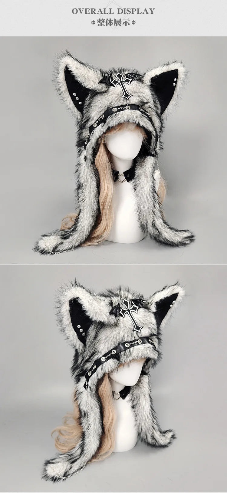 Cat Ear Hat, Punk Style Rock Autumn and Winter Warm Hat, Dark Gothic Style Winter Plush Hat