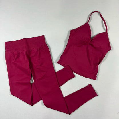 Yoga Gym Set 2 Piece Women Strappy Yoga Bra Top Workout Scrunch Shorts Sports Suit Fitness Clothes Seamless Yoga