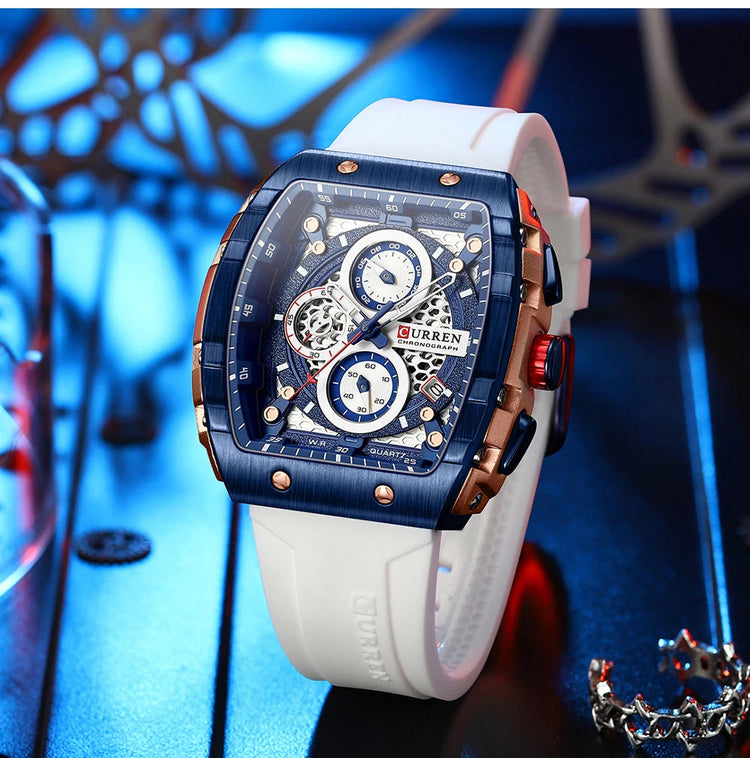 CURREN Orologio da uomo alla moda, marchio unico, design quadrato, lusso, nastro sportivo al quarzo, orologi da uomo impermeabili platinumshop