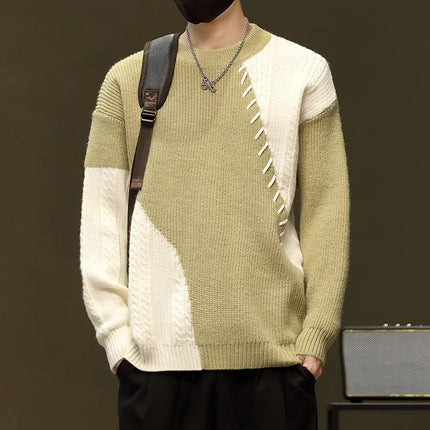New Autumn Winter Men's Warm Sweater Fashion Patchwork O-Neck Knitted Pulovers Men Loose Casual Streetwear Daily Knit Sweaters