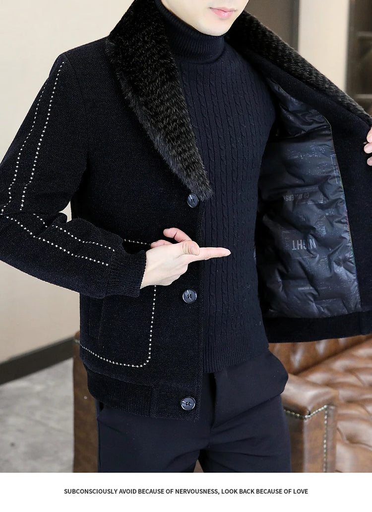Casual Winter Men's Slim White Duck Down Jackets Warm Short Fur Collar Puffer Woolen Coat Outwear Thicken Windproof Top Clothing