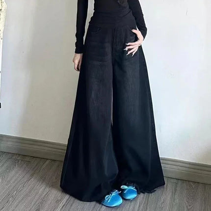 Jeans a gamba larga Pantaloni in denim da donna Pantaloni dritti vintage Autunno Primavera Moda femminile Jeans casual neri Pantaloni a gamba larga