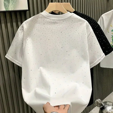 New Luxury Men's T-shirt Hot Diamond Printed Half Sleeve Fashion Round Neck Casual Summer High-end Men Tops T Shirts PlatiNum