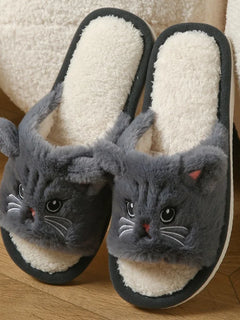 Cute Cat Plush Flip Flops For Women Men Warm Fuzzy Thong Slippers Cartoon Animal Indoor House Slippers Soft Thick EVA Sandals