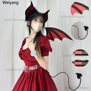 New Handmade Simulation Plush Furry Bat Ears Devil Sweetheart Halloween Bat Cosplay Pros Night Party Animals Hair Band Bat Wing