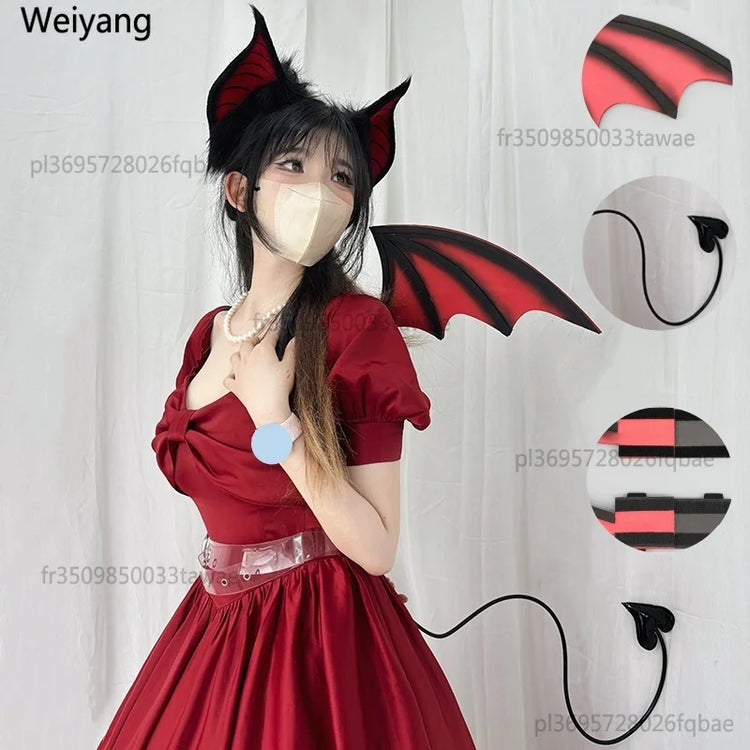 New Handmade Simulation Plush Furry Bat Ears Devil Sweetheart Halloween Bat Cosplay Pros Night Party Animals Hair Band Bat Wing