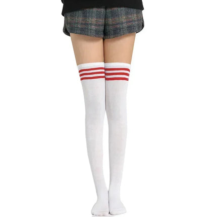Moda ragazze carine coscia alta nero bianco a righe sopra il ginocchio calzini lunghi scaldamuscoli Lolita calze gotiche per donne sexy
