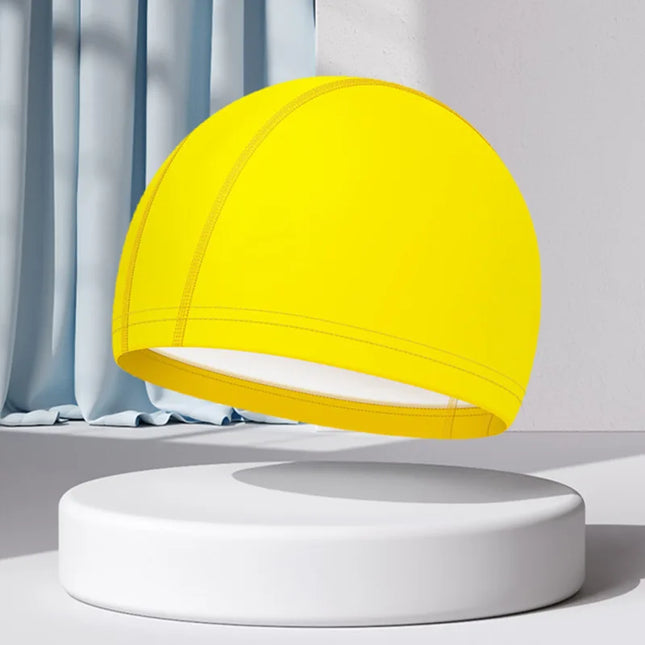 Waterproof PU Swimming Cap for Kids Adults High Elasticity Unconstructed Diving Cap Long Hair Ear Protection Unisex Swim Cap