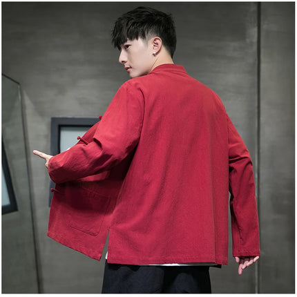 Camicie da uomo stile cinese retrò lino cotone tinta unita vestito Tang top cardigan uomo casual Kung Fu Tai Chi camicette da uomo abbigliamento