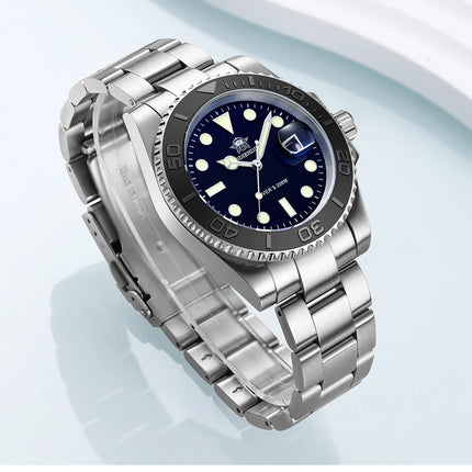 ADDIESDIVE Men's Quartz Watch 200m Waterproof Ceramic Bezel Steel Watch Magnifying Mirror Glass BGW9 Blue Luminous Diving Watch