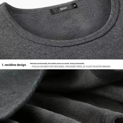Thickened Fleece round Neck Long Sleeve Men's Base Shirt Warm Slim Fit Winter Inner Wear Casual Style T-Shirt Top PlatiNum